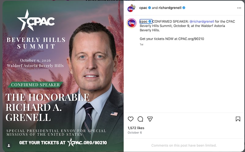 This was how Grenell posted on Oct. 3 that he was "special envoy." But on Oct. 19 he told the Daily Beast his role had ended in February.