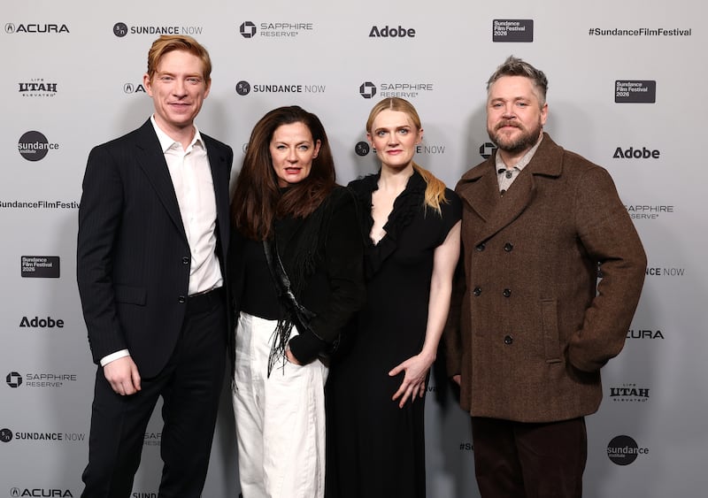 (L-R) Domhnall Gleeson, Michelle Gomez, Gayle Rankin and Grant O'Rourke attend "The Incomer" Premiere during the 2026 Sundance Film Festival at The Ray Theatre on Jan. 22, 2026 in Park City, Utah.