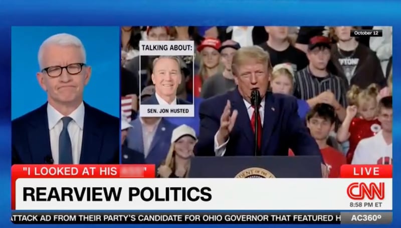 Anderson Cooper pokes fun at Donald Trump's rear view.