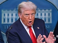 US President Donald Trump speaks during a news conference to discuss crime in Washington, DC, in the Brady Press Briefing Room at the White House in Washington, DC, on August 11, 2025.