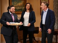 Maya Rudolph, center, plays Vice President Kamala Harris during a sketch on “Saturday Night Live.”
