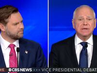 JD Vance, left, and Tim Walz during the CBS News debate.