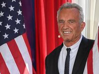 Robert F. Kennedy Jr. arrives on stage to announce his entry to the 2024 presidential race as an independent candidate in Philadelphia, Pennsylvania on October 9, 2023.