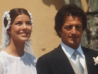 Princess Caroline of Monaco with her new husband Philippe Junot after their wedding in Monaco