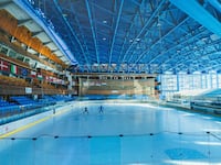 A view of the Olympic Ice Stadium in Cortina, Italy, on February 5, 2024. The Cortina Olympic Stadium is set to host the curling and wheelchair curling events in the upcoming 2026 Winter Olympics and Paralympic Games. (Photo by Manuel Romano/NurPhoto via Getty Images)