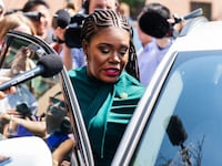 Rep. Cori Bush, D-Mo., leaves a meeting of the House Democratic Caucus about the candidacy of President Joe Biden at the Democratic National Committee on Tuesday, July 9, 2024.