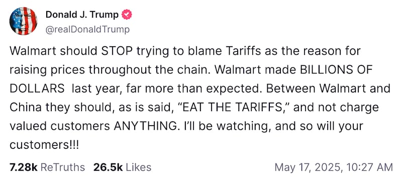Trump lashed out at Walmart on Truth Social over the weekend.