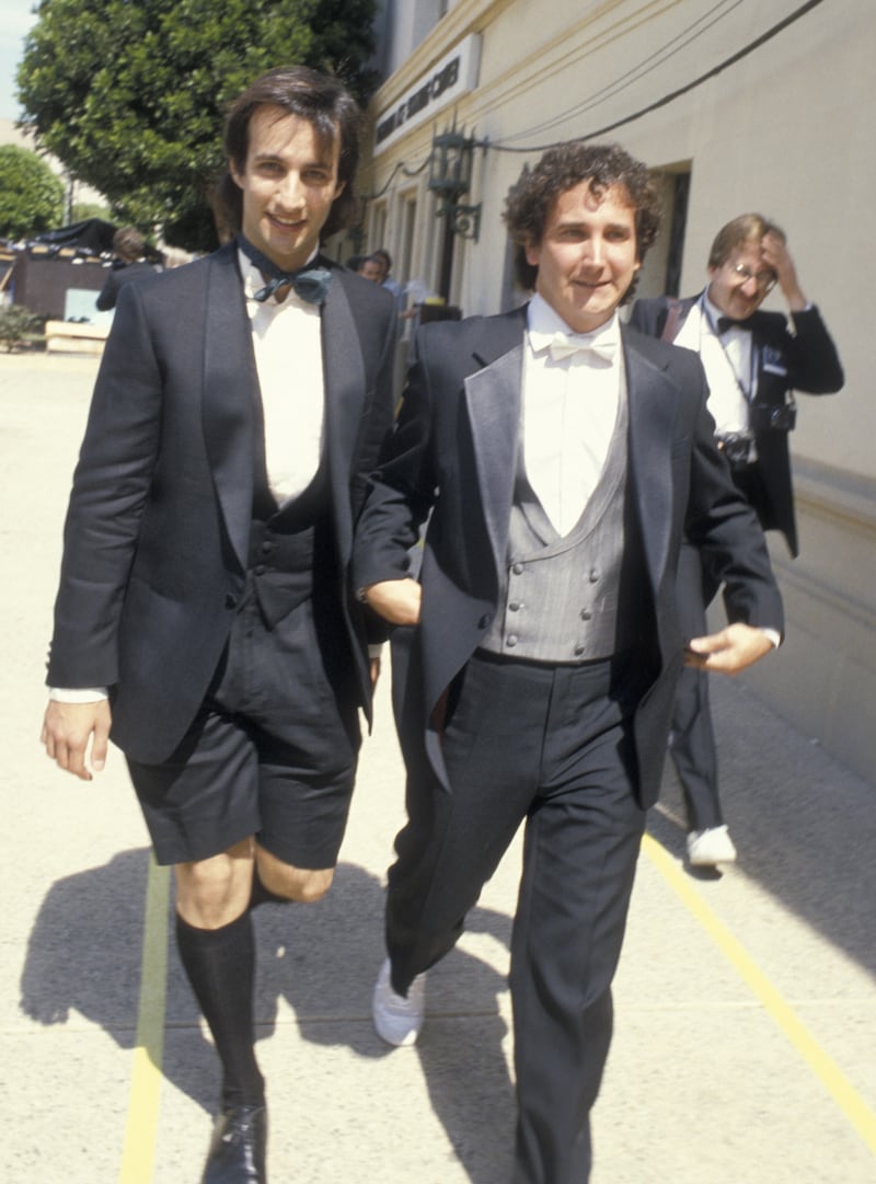 Actors Bronson Pinchot and Mark Linn-Baker attend the Primetime Emmy Awards on September 21, 1986, in Pasadena, California.