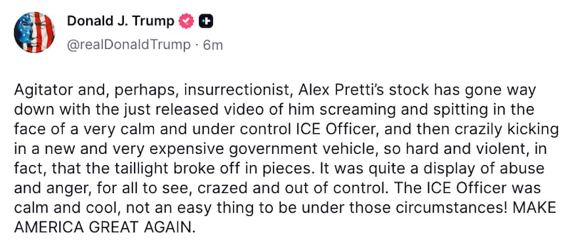 Trump Truth Social post about Alex Pretti