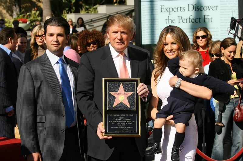 Donald Trump Jr., Donald Trump, Melania Trump and Barron Trump at the Hollywood Walk of Fame in 2007.