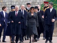 Prince Andrew the Duke of York and Sarah, Duchess of York, lead the royal pack attending a thanksgiving service for the life of King Constantine.