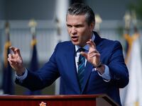 CARLISLE, PENNSYLVANIA - APRIL 23: U.S. Secretary of Defense Pete Hegseth delivers remarks to students, faculty and staff at the U.S. Army War college on April 23, 2025 in Carlisle, Pennsylvania. The visit comes amid controversy following reports that Hegseth discussed sensitive military communications in an unsecured Signal chat for the second time with his wife, brother and others. (Photo by Kevin Dietsch/Getty Images)