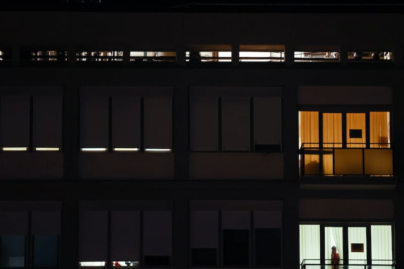 A night view of the tenth floor of Gemelli Hospital in Rome, Italy, where Pope Leo XIV is staying following his lung surgery, on October 14, 2026.