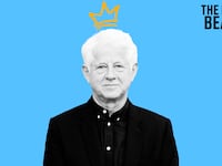 A photo illustration of Richard Curtis on The Daily Beast podcast.