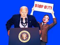 A photo illustration of President Joe Biden and Sen. Mark Warner.