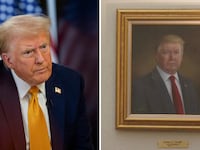 President Donald Trump and his portrait at the Colorado State Capitol
