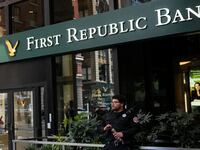 A security guard stands outside a First Republic Bank branch in San Francisco, California, April 28, 2023.