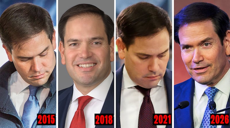 Marco Rubio's hair through the years 2015-2026.