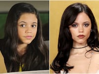 Jenna Ortega in an episode of "Stuck in the Middle" on the Disney Channel. (left); Jenna Ortega attends the 32nd Annual Actor Awards at Shrine Auditorium and Expo Hall on March 1, 2026, in Los Angeles, California (right).