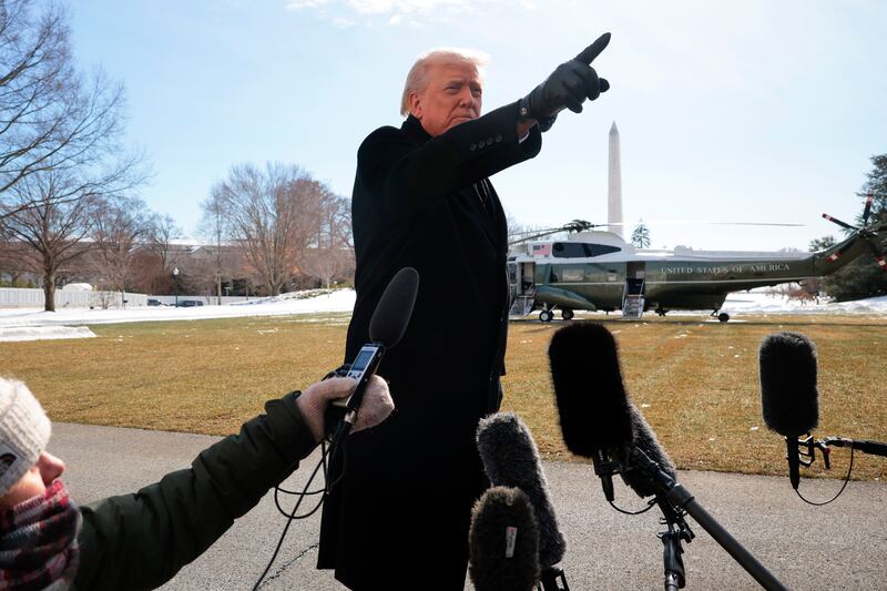 WASHINGTON, DC - JANUARY 27: U.S. President Donald Trump speaks to the media on the South Lawn as he departs the White House on January 27, 2026 in Washington, DC. President Trump is en route to Clive, Iowa for a rally with supporters where he is expected to talk about energy and the economy in his speech. (Photo by Chip Somodevilla/Getty Images)