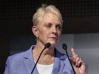 MILAN, ITALY - MAY 07: Cindy McCain, executive director of the United Nations World Food Programme (WFP), delivers a speech while attending a panel during the Asian Development Bank’s 58th Annual Meeting at MiCo - Milano Convention Centre on May 07, 2025 in Milan, Italy. The Asian Development Bank (ADB) Annual Meeting is a yearly gathering of the ADB's Board of Governors, serving as a prominent platform for discussing economic and social development issues in the Asia-Pacific region. (Photo by Emanuele Cremaschi/Getty Images)