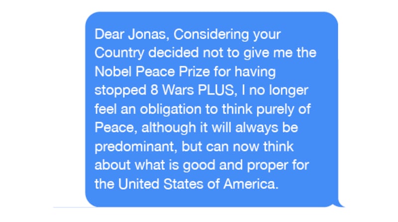 Text exchange between Norwegian Prime Minister Jonas Gahr Støre and Donald Trump