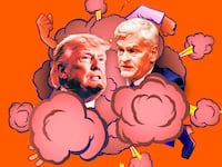 A photo illo illustration of Senator Cassidy and Donald Trump.