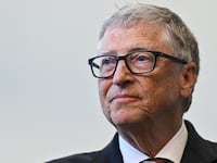 LONDON, ENGLAND - FEBRUARY 15: Microsoft founder Bill Gates reacts during a visit with Britain's Prime Minister Rishi Sunak to the Imperial College University on February 15, 2023 in London, England. (Photo by Justin Tallis - WPA Pool/Getty Images)