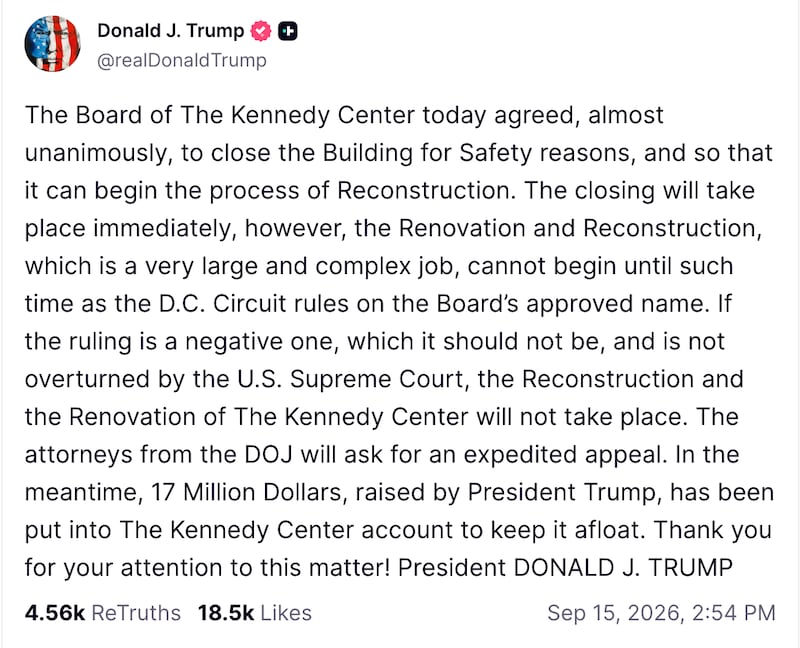 Donald Trump threatens the Kennedy Center.