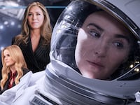 A photo illustration of Tyner Rushing, Reese Witherspoon, and Jennifer Aniston in The Morning Show and For All Mankind
