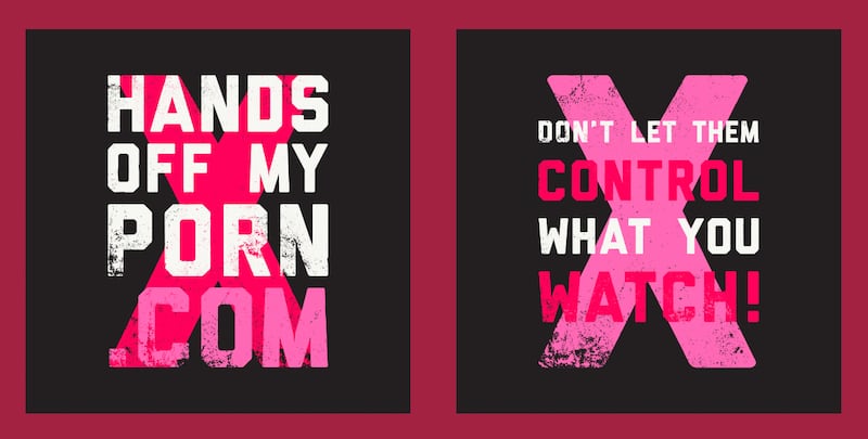 Promotional materials advertising the "Hands Off My Porn" campaign.