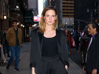 Rebecca Ferguson is seen arriving at "The Late Show with Stephen Colbert" on February 26, 2024 in New York City.