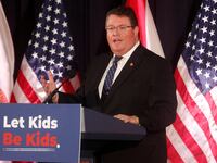 Florida State House Rep. Randy Fine speaks during a press conference in Tampa, Florida.