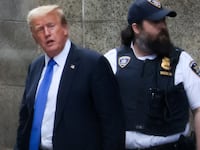 Former U.S. President Donald Trump departs following the verdict in his trial over charges that he falsified business records.