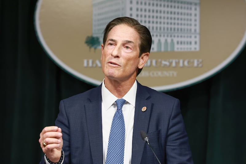 LOS ANGELES, CALIFORNIA - FEBRUARY 21: Los Angeles County District Attorney Nathan J. Hochman provides an update on the Lyle and Erik Menendez case at the Hall of Justice on February 21, 2025 in Los Angeles, California.