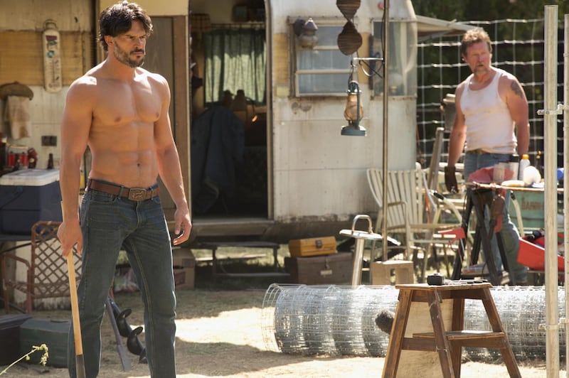 Joe Manganiello portrayed a werewolf in the HBO hit series “True Blood.” Pictured here with Robert Patrick.