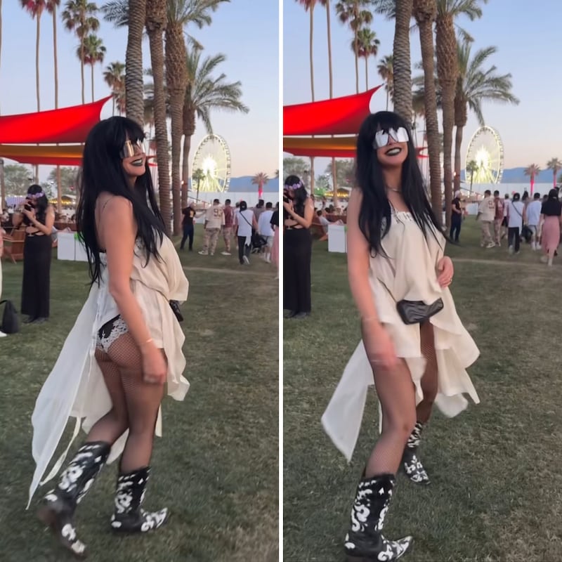 Heidi Klum’s layered dress was shorter in the back.