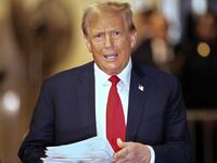 Donald Trump leaves Manhattan Supreme Court on the 6th day of the hush money trial against him on April 23 2024.