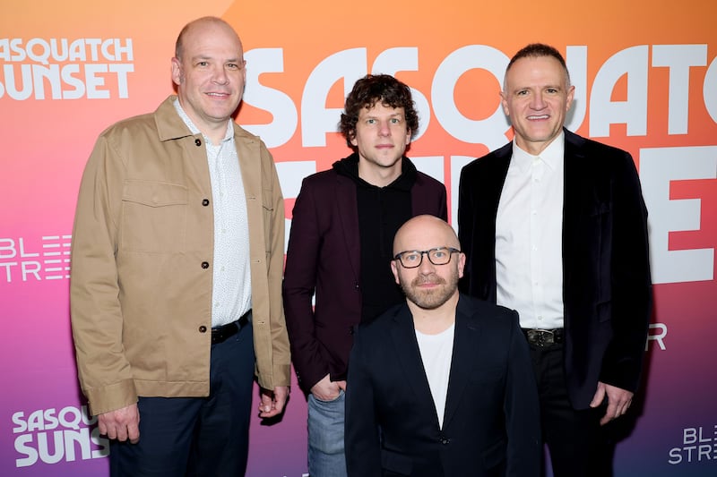 Nathan Zellner, Jesse Eisenberg, Christophe Zajac-Denek, and David Zellner attend the "Sasquatch Sunset" New York Premiere at Metrograph on April 01, 2024 in New York City.