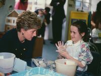 Diana, Princess of Wales (1961 - 1997) visits children at Great Ormond Street Hospital in London, March 1991. She is wearing a suit by Chanel. (Photo by Jayne Fincher/Princess Diana Archive/Getty Images)