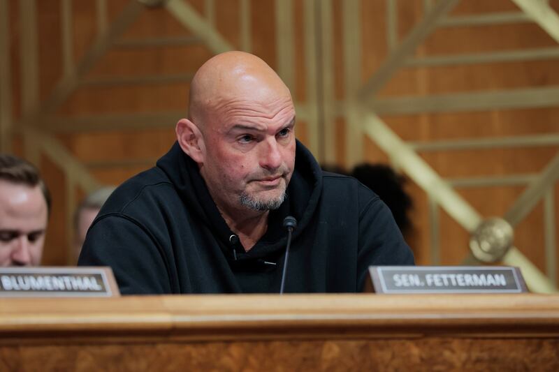 WASHINGTON, DC - MAY 20: U.S Sen. John Fetterman (D-PA) speaks during a hearing with the Senate Committee on Homeland Security and Governmental Affairs on Capitol Hill on May 20, 2025 in Washington, DC. U.S. Homeland Security Secretary Kristi Noem attended the hearing to discuss U.S. President Donald Trump's proposed budget request for fiscal year 2026 for the Department of Homeland Security. (Photo by Anna Moneymaker/Getty Images)