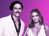 An illustration including a photo of Tom Sandoval and Ariana Madix