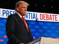 Former President Donald Trump participate in the first Presidential Debate at CNN Studios in Atlanta, Georgia, United States on June 27, 2024.