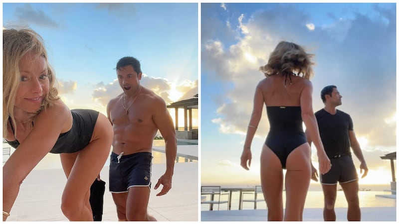 Kelly Ripa and Mark Consuelos on the beach together.