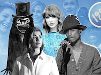 A collage of The Babadook, Taylor Swift, Gone Girl, and Pharrell Williams.