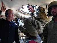 Israeli Defense Minister Yoav Gallant visits army units on the border between Israel and Gaza Strip near Rafah, Gaza on May 07, 2024.