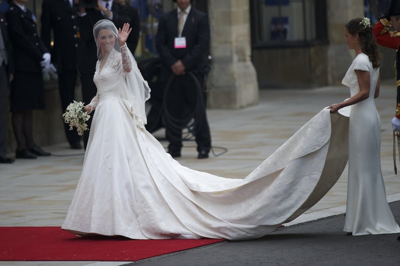 Kate Middleton married Prince William on April 29, 2011. Pictured here arriving at Westminster Abbey in her McQueen gown.