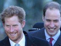 Prince William, Duke of Cambridge and Prince Harry leave the Christmas Day service at Sandringham on December 25, 2013 in King's Lynn, England.