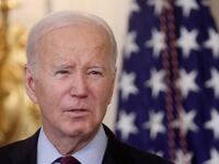 President Joe Biden holds an event in the State Dining Room at the White House