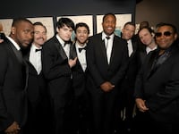 SNL50: THE RED CARPET -- Pictured: (l-r) Jay Pharoah, Will Forte, Michael Longfellow, Emil Wakim, Devon Walker, Mikey Day, Kyle Mooney and Kenan Thompson on Sunday, February 16, 2025 -- (Photo by NBC/Kevin Mazur/NBC via Getty Images)